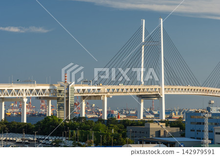 View of the Yokohama Bay Bridge and Yokohama Port from Daikoku Pier View of the Yokohama Bay Bridge and Yokohama Port from Daikoku Pier 142979591