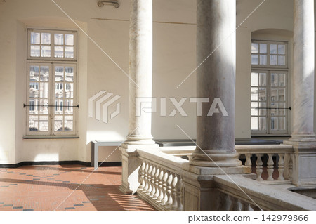 Historic Marble Columns And Windows Inside Elegant Italian Architecture Historic Marble Columns And Windows Inside Elegant Italian Architecture 142979866