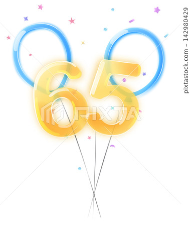 Birthday number 65 with balloons. Birthday number 65 with balloons. 142980429