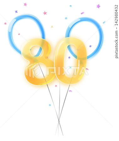 Eighty birthday balloons with confetti. Eighty birthday balloons with confetti. 142980432