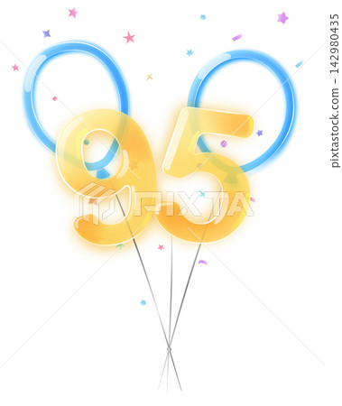 Birthday number 95 with balloons and confetti. Birthday number 95 with balloons and confetti. 142980435