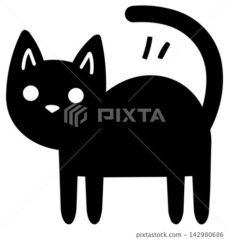Spooky black cat silhouette graphic with alert curious expression Spooky black cat silhouette graphic with alert curious expression 142980686