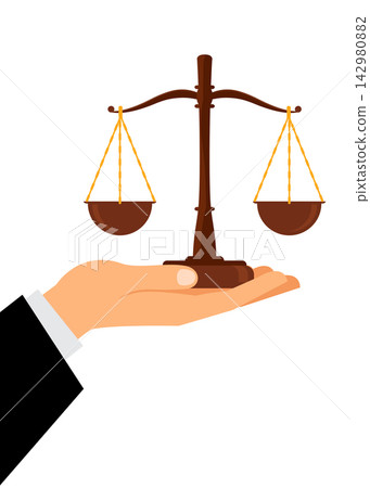 Hand holding scales of justice stock illustration 142980882