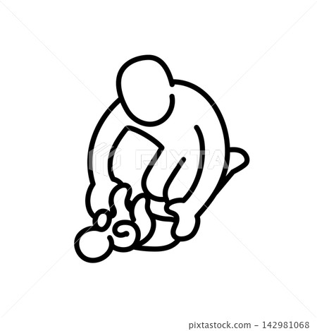 A stick figure changing a baby's diaper A stick figure changing a baby's diaper 142981068