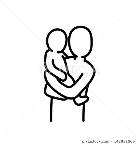 A stick figure holding a child A stick figure holding a child 142981069