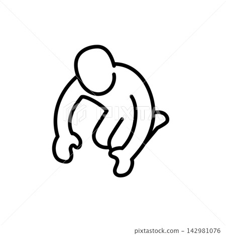 A stick figure in the series, crouching down and collecting something. A stick figure in the series, crouching down and collecting something. 142981076