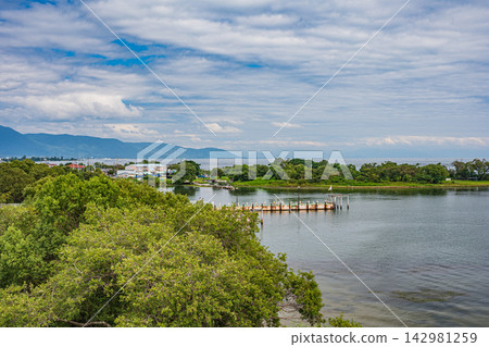 Lake Biwa scenery: View from Biwa Lake Bridge, Katata, Otsu City, Shiga Prefecture Lake Biwa scenery: View from Biwa Lake Bridge, Katata, Otsu City, Shiga Prefecture 142981259