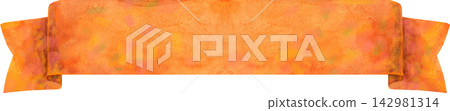 Watercolor orange ribbon. Hand-drawn illustration 142981314