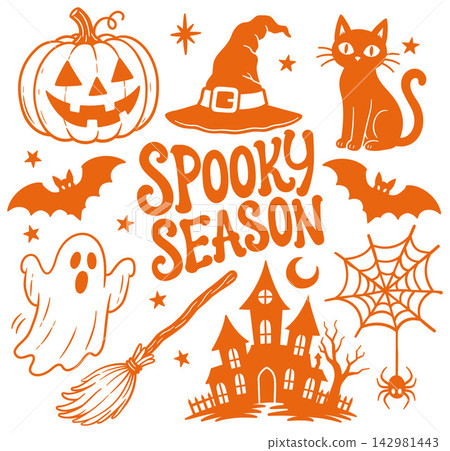 Halloween Hand Drawn Spooky Icon Set Illustration Halloween Hand Drawn Spooky Icon Set Illustration 142981443
