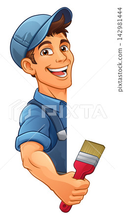 Painter Decorator Paint Brush Cartoon Handy Man Painter Decorator Paint Brush Cartoon Handy Man 142981444
