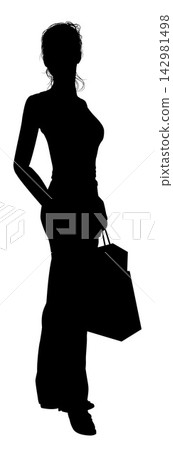 Silhouette Woman Holding Shopping Bags Silhouette Woman Holding Shopping Bags 142981498