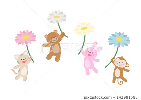 動物們懸掛在花朵上飛翔 動物們懸掛在花朵上飛翔 142981585