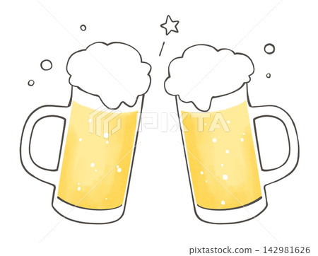 Cheers! An illustration of people toasting with beer mugs. Cheers! An illustration of people toasting with beer mugs. 142981626