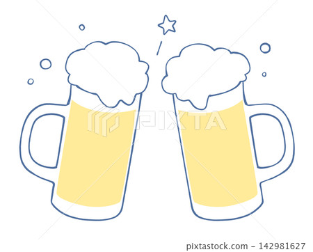 Cheers! An illustration of people toasting with beer mugs. Cheers! An illustration of people toasting with beer mugs. 142981627