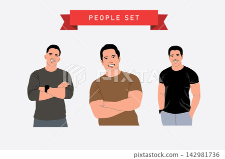 Set of men with different emotions. Vector illustration in flat style. Set of men with different emotions. Vector illustration in flat style. 142981736