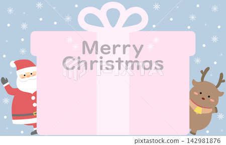 Santa and reindeer gift box with "Merry Christmas" text on a Christmas background 142981876
