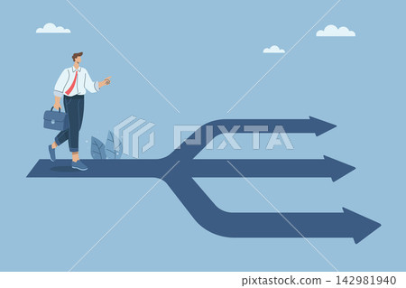 Businessmen are choosing their business path, Business decisions or choices, Finding the right direction, Business opportunities or paths to success, Using vision to decide the path ahead, Vector. Businessmen are choosing their business path, Business decisions or choices, Finding the right direction, Business opportunities or paths to success, Using vision to decide the path ahead, Vector. 142981940