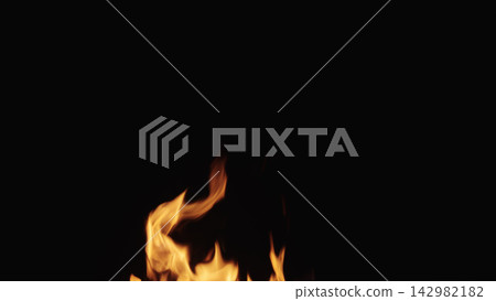 fire flames of campfire over black background, for overlay fire flames of campfire over black background, for overlay 142982182