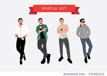 Vector illustration of a set of men in casual clothes. Flat style. Vector illustration of a set of men in casual clothes. Flat style. 142982222