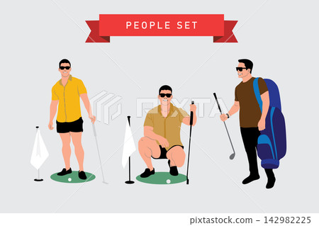 Set of golfers with golf equipment. Vector illustration in flat style Set of golfers with golf equipment. Vector illustration in flat style 142982225