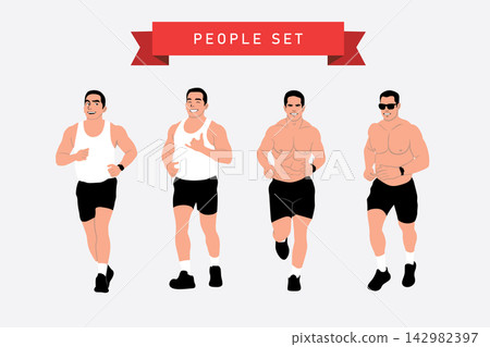 running man set. Vector illustration of a man in sportswear. 142982397