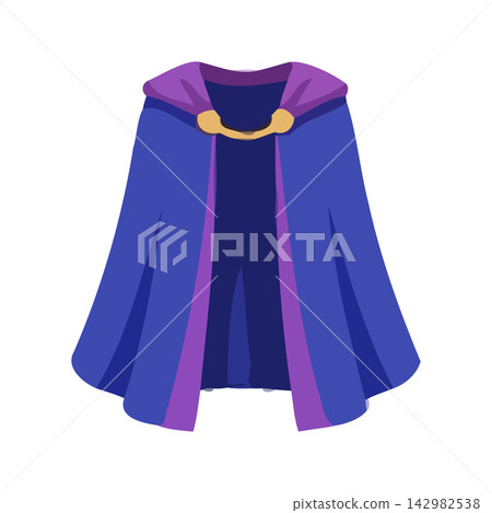 Elegant purple hooded cloak vector design, perfect for fantasy character costumes or medieval apparel illustration. Elegant purple hooded cloak vector design, perfect for fantasy character costumes or medieval apparel illustration. 142982538