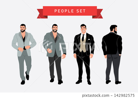 Set of men in business suits. Vector illustration in flat style. Set of men in business suits. Vector illustration in flat style. 142982575