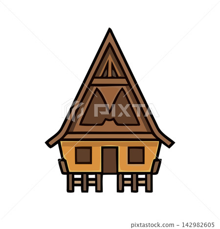 Detailed sketch of rustic wooden cabin architecture for home design or holiday themes. Detailed sketch of rustic wooden cabin architecture for home design or holiday themes. 142982605