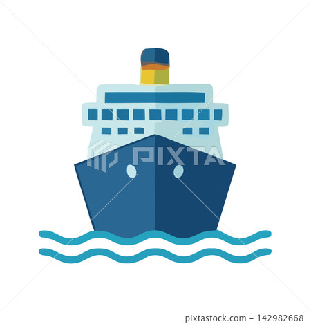 A whimsical and clean cartoon vector drawing of a cruise ship perfect for travel, vacation, or maritime themes. A whimsical and clean cartoon vector drawing of a cruise ship perfect for travel, vacation, or maritime themes. 142982668