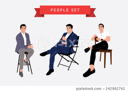 People sit on chairs. Vector illustration in flat cartoon style. People sit on chairs. People sit on chairs. Vector illustration in flat cartoon style. People sit on chairs. 142982742