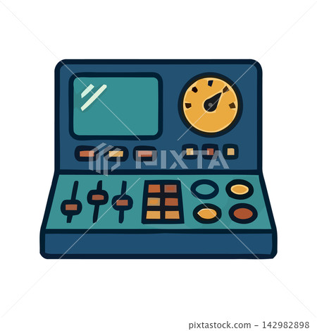 Vector drawing of a vintage style digital dashboard gauge and display screen for retro-tech concept. Vector drawing of a vintage style digital dashboard gauge and display screen for retro-tech concept. 142982898