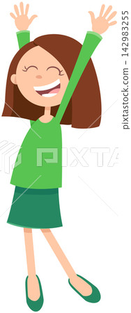 happy teen girl comic character cartoon illustration 142983255