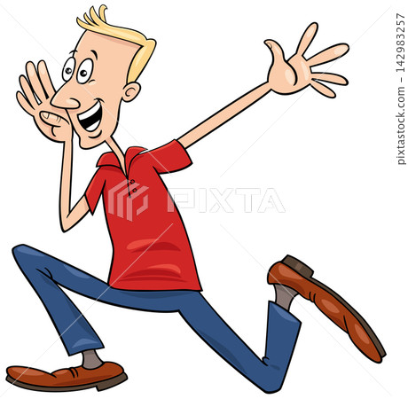 running cartoon young man comic character running cartoon young man comic character 142983257