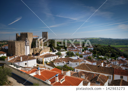 Explore the medieval charm of Obidos castle and its picturesque rooftops 142983273