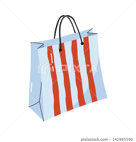 Paper shopping bag with red stripes for christmas gifts and seasonal retail sales Paper shopping bag with red stripes for christmas gifts and seasonal retail sales 142983590
