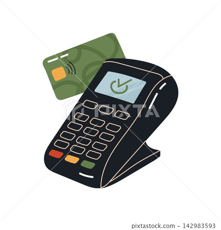 POS terminal for credit card payment during retail shopping and festive holiday sales 142983593