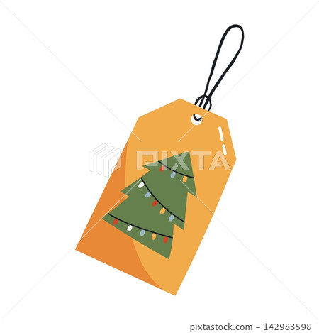 Paper gift tag with christmas tree pattern for holiday present packaging label 142983598