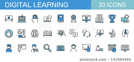Line icon set for digital learning (color) Line icon set for digital learning (color) 142984489