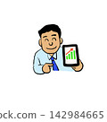 An illustration of a man smiling and recommending investments. 142984665