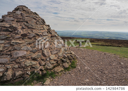 Summit Cairn and View over Exmoor, Dunkery Beacon, Somerset Summit Cairn and View over Exmoor, Dunkery Beacon, Somerset 142984786