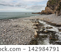River Heddon flowing into the sea at Heddons Mouth, Exmoor, Devon 142984791
