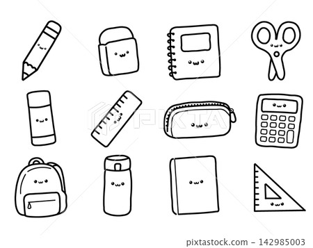 Illustration of a school supplies set Illustration of a school supplies set 142985003