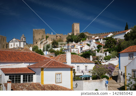 Aerial View of Obidos Town and Castle Walls, Portugal Aerial View of Obidos Town and Castle Walls, Portugal 142985042