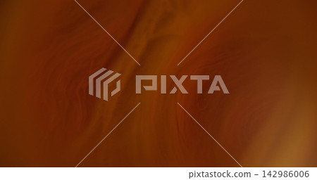 Blur paint flow. Orange shimmer splash. Bright yellow color glitter rainbow texture pigment vibrant wet particles spreading on abstract background. 142986006
