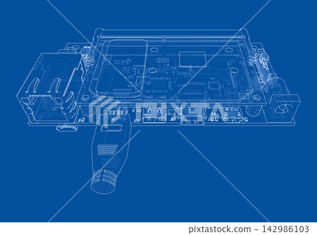 circuit board wireframe illustration. Vector circuit board wireframe illustration. Vector 142986103