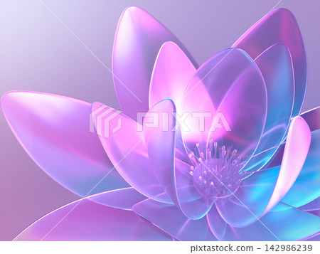 A fantastical 3D illustration of a sparkling crystal lotus flower. 142986239
