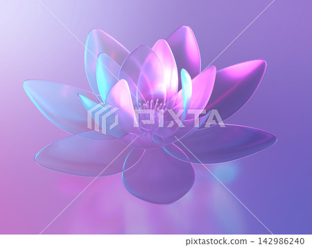 A fantastical 3D illustration of a sparkling crystal lotus flower. A fantastical 3D illustration of a sparkling crystal lotus flower. 142986240