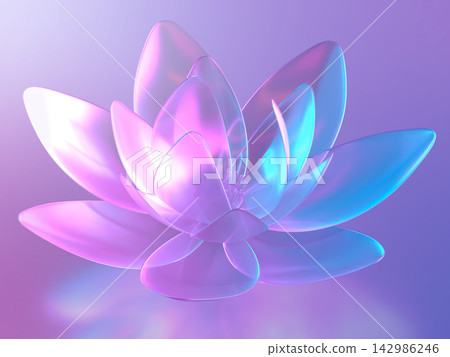 A fantastical 3D illustration of a sparkling crystal lotus flower. A fantastical 3D illustration of a sparkling crystal lotus flower. 142986246