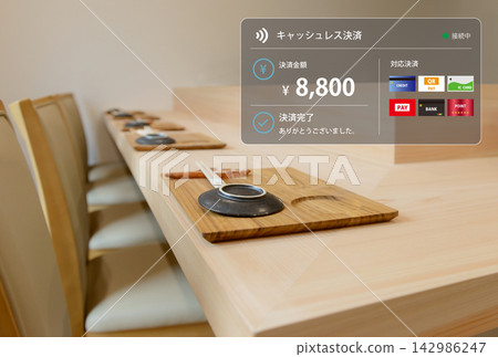 在壽司店使用無現金支付:智慧會計的典範。 在壽司店使用無現金支付:智慧會計的典範。 142986247