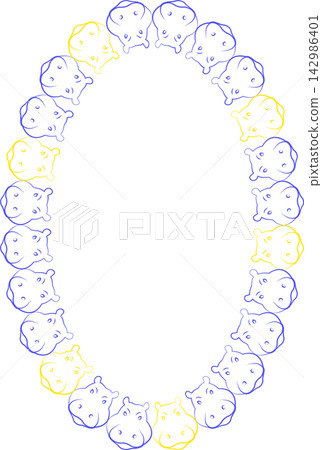 African animal drawing frame. Wildlife Hippopotamus animal on white background border African animal drawing frame. Wildlife Hippopotamus animal on white background border 142986401